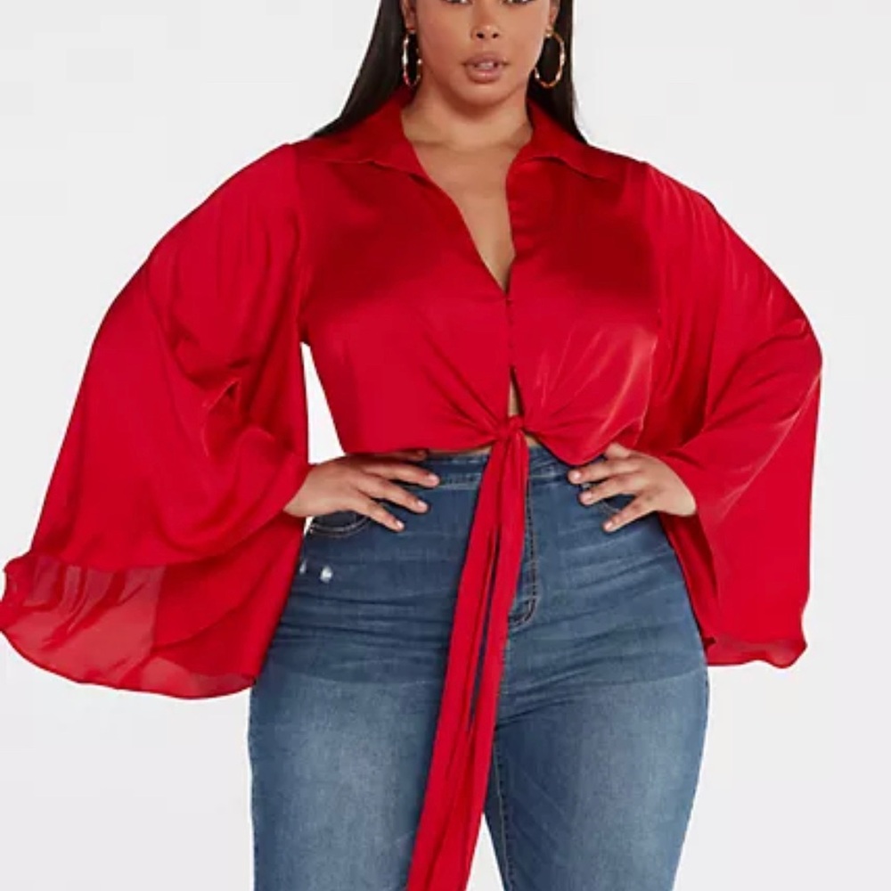 Rosalie dramatic sleeve red blouse
